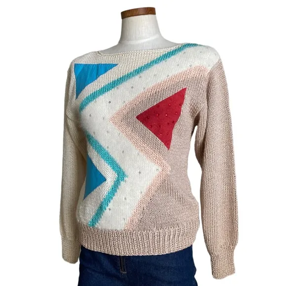 Vintage 80s Nannell Hand Knit Sweater Sz S