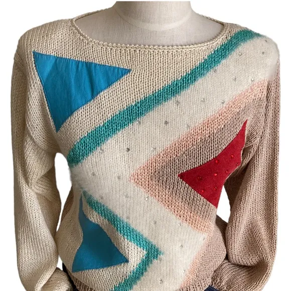 Vintage 80s Nannell Hand Knit Sweater Sz S