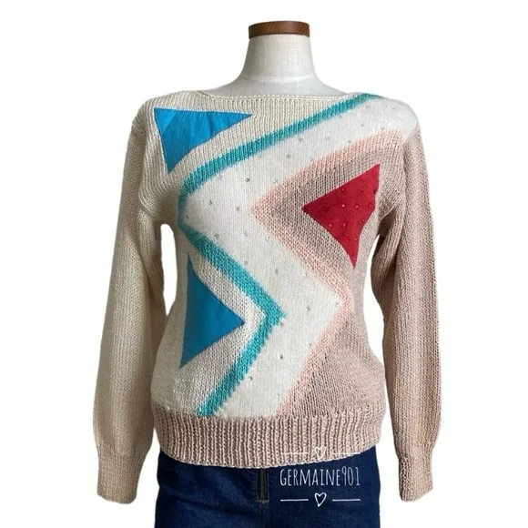 Vintage 80s Nannell Hand Knit Sweater Sz S