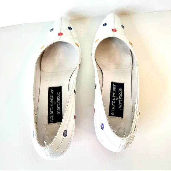 Vintage 80s STUART WEITZMAN For MARTINIQUE Dot Wedge Kitten Heels—SZ 7.5