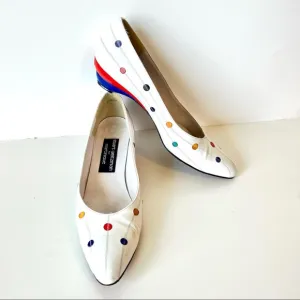 Vintage 80s STUART WEITZMAN For MARTINIQUE Dot Wedge Kitten Heels—SZ 7.5