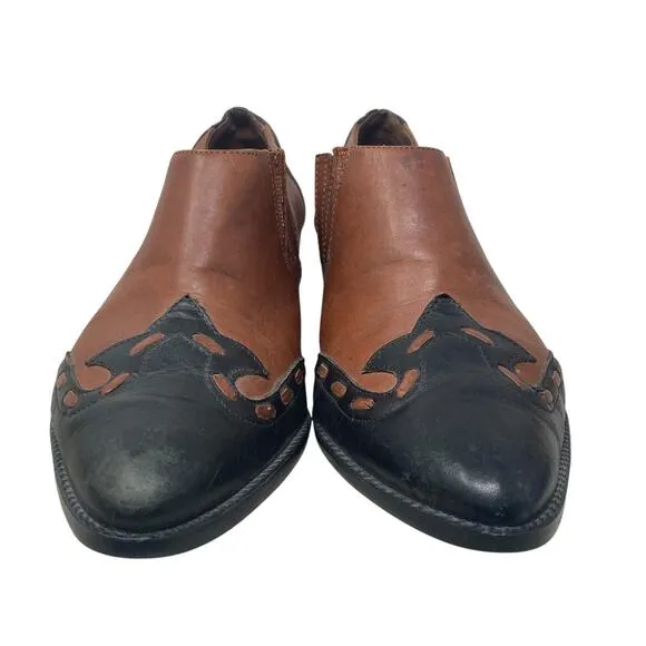 Vintage 90s Western Shoes Mens 9.5 Brown Black leather