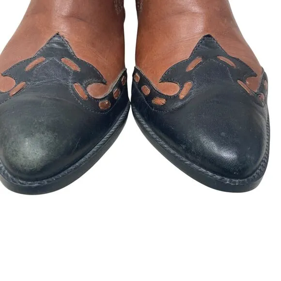 Vintage 90s Western Shoes Mens 9.5 Brown Black leather