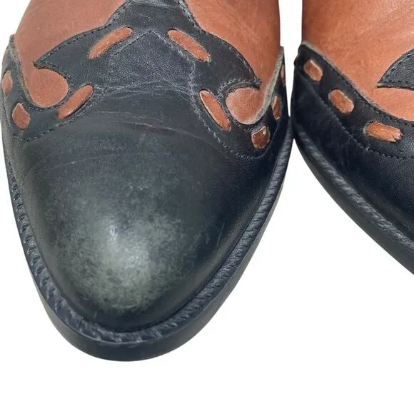 Vintage 90s Western Shoes Mens 9.5 Brown Black leather