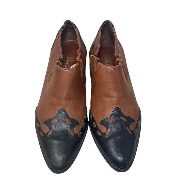 Vintage 90s Western Shoes Mens 9.5 Brown Black leather