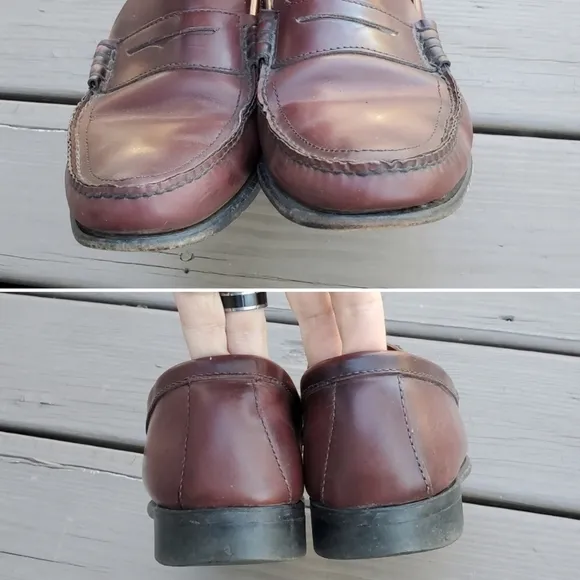 Vintage 90s y2k Oxblood Burgundy Leather Moc Toe Moccasins Driving Penny Loafers