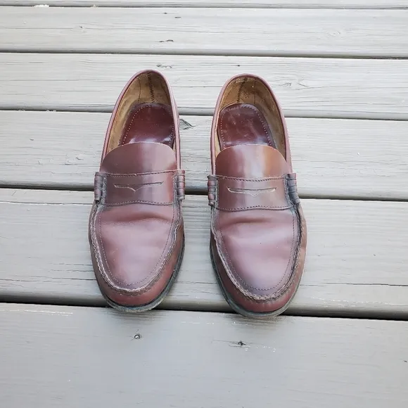 Vintage 90s y2k Oxblood Burgundy Leather Moc Toe Moccasins Driving Penny Loafers