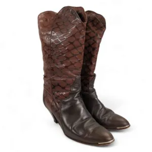 Vintage Acme Western Metal Tipped Boots Size 8.5M Brown Embossed Leather