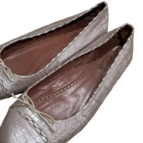 Vintage Alaia Leather Pink Bow Embossed Ballet Flats Women’s Size EU 39.5 US 9