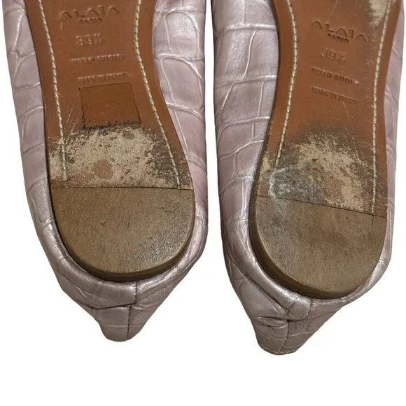 Vintage Alaia Leather Pink Bow Embossed Ballet Flats Women’s Size EU 39.5 US 9