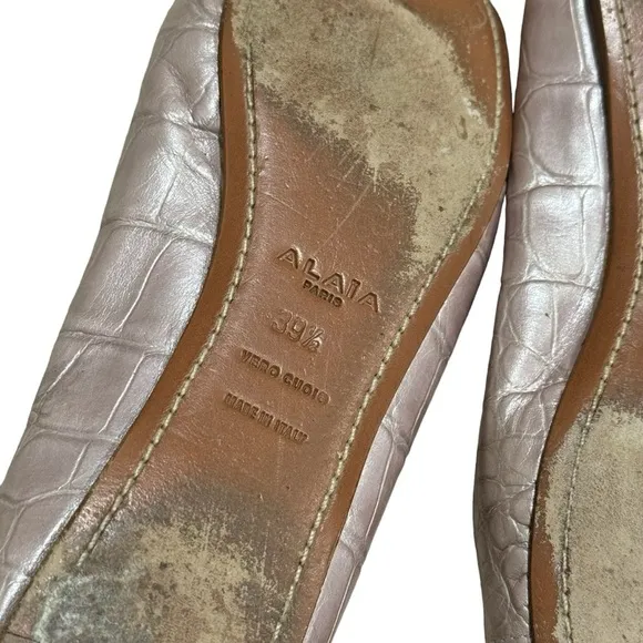 Vintage Alaia Leather Pink Bow Embossed Ballet Flats Women’s Size EU 39.5 US 9