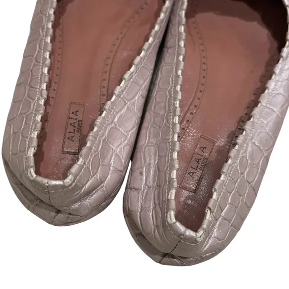 Vintage Alaia Leather Pink Bow Embossed Ballet Flats Women’s Size EU 39.5 US 9