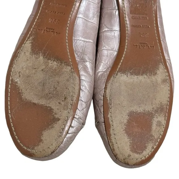 Vintage Alaia Leather Pink Bow Embossed Ballet Flats Women’s Size EU 39.5 US 9