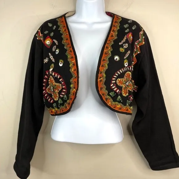 Vintage Black BEADED &amp; Embroidered BOLERO Jacket