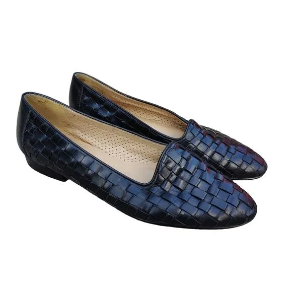 vintage Black Quilted leather loafer flats sz 8.5