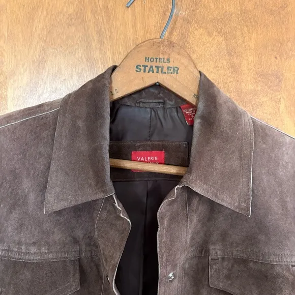 Vintage Chocolate Brown 100% Leather Suede Jacket Country Western Rodeo Cowboy