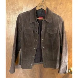 Vintage Chocolate Brown 100% Leather Suede Jacket Country Western Rodeo Cowboy