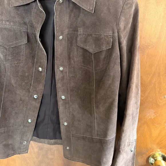 Vintage Chocolate Brown 100% Leather Suede Jacket Country Western Rodeo Cowboy