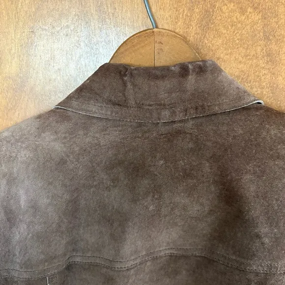 Vintage Chocolate Brown 100% Leather Suede Jacket Country Western Rodeo Cowboy