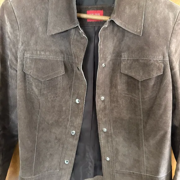 Vintage Chocolate Brown 100% Leather Suede Jacket Country Western Rodeo Cowboy