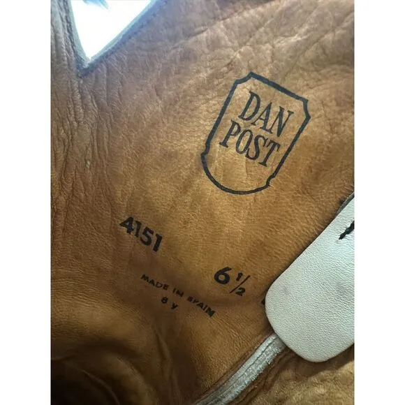 Vintage Dan Post Beige Leather Cowboy Boots Womens‎ 6.5 M Heeled Western 70's