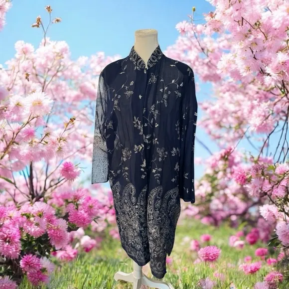 Vintage Elegant Blue and White Sheer Kaftan with Sparkly Buttons