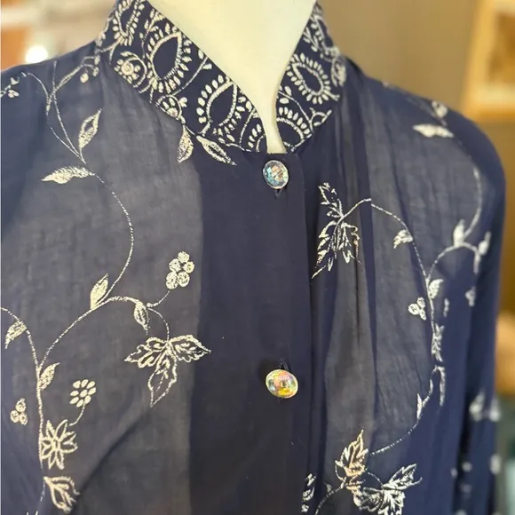 Vintage Elegant Blue and White Sheer Kaftan with Sparkly Buttons