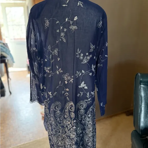 Vintage Elegant Blue and White Sheer Kaftan with Sparkly Buttons