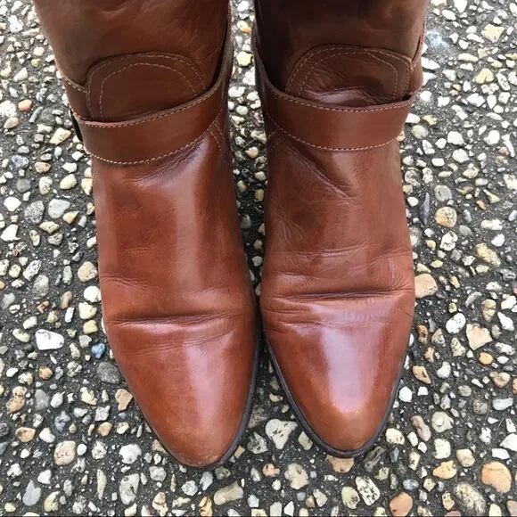Vintage Enzo belted harness flat heel riding boots 8 fabulous!!