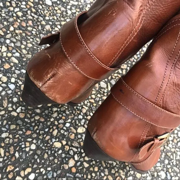 Vintage Enzo belted harness flat heel riding boots 8 fabulous!!