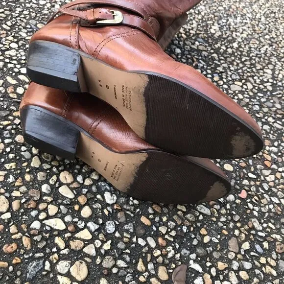 Vintage Enzo belted harness flat heel riding boots 8 fabulous!!