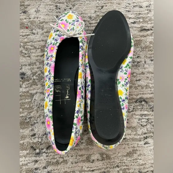 Vintage Floral Ballet Flats Sz 11 Leather Bow One of a Kind Free People Anthro