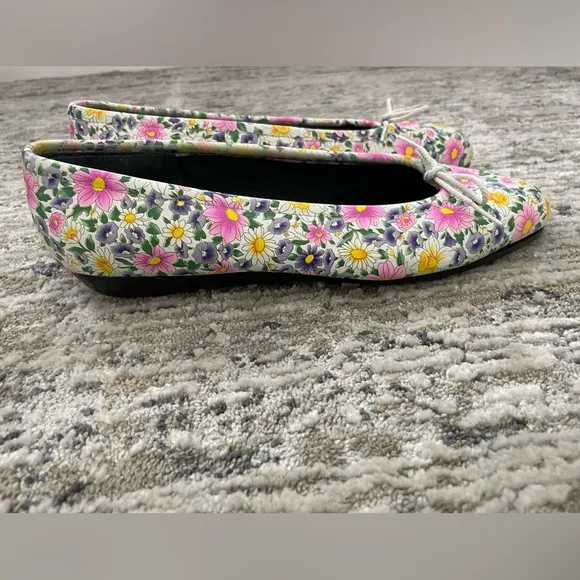 Vintage Floral Ballet Flats Sz 11 Leather Bow One of a Kind Free People Anthro