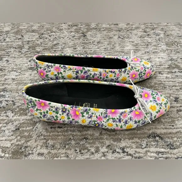 Vintage Floral Ballet Flats Sz 11 Leather Bow One of a Kind Free People Anthro