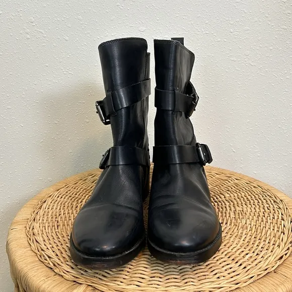 Vintage Foundry Sherry Studded Leather Moto Boots Black Buckle