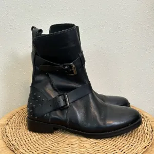 Vintage Foundry Sherry Studded Leather Moto Boots Black Buckle