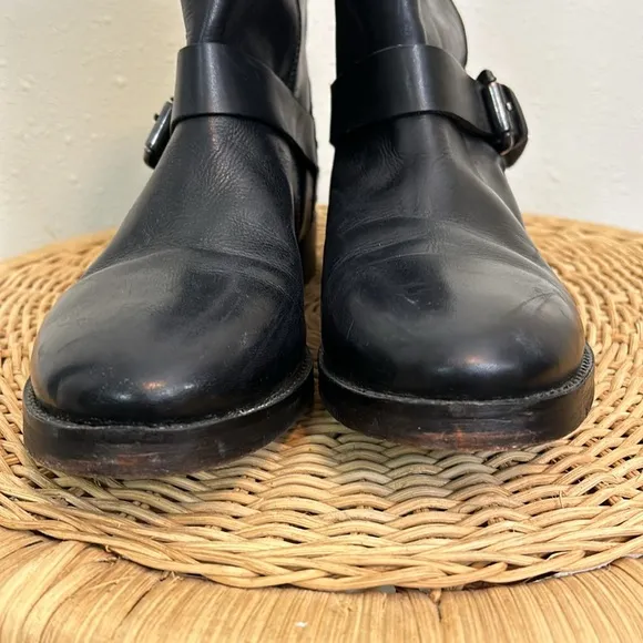 Vintage Foundry Sherry Studded Leather Moto Boots Black Buckle