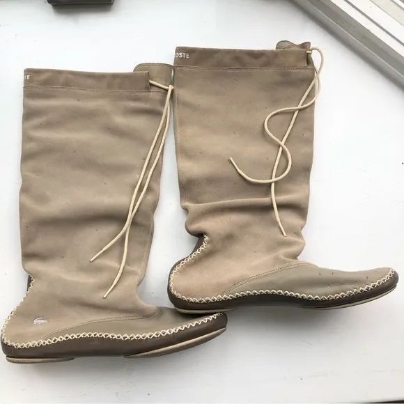 VINTAGE Lacoste Cara Taupe Suede Leather Boot Moccasins 9