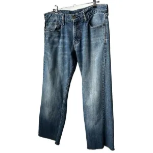 VINTAGE LEVIS 514 SLIM STRAIGHT LEG PATCHED BLUE DENIM JEANS CROPPED RAW ANKLE