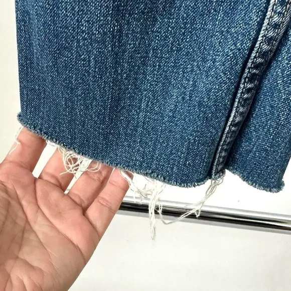 VINTAGE LEVIS 514 SLIM STRAIGHT LEG PATCHED BLUE DENIM JEANS CROPPED RAW ANKLE