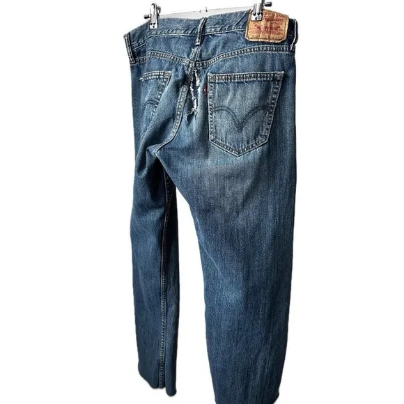 VINTAGE LEVIS 514 SLIM STRAIGHT LEG PATCHED BLUE DENIM JEANS CROPPED RAW ANKLE
