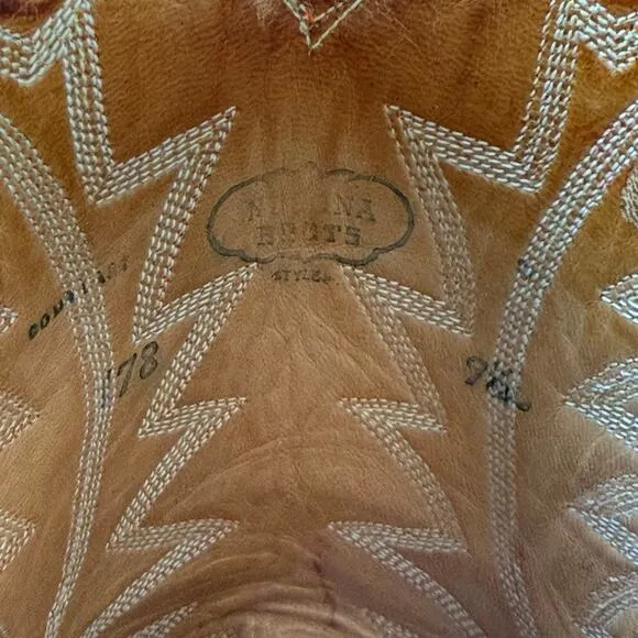 Vintage Men's Nocona Boots Tan Leather Embroidered Cowboy Boot Sz 9.5