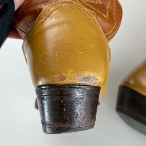 Vintage Men's Nocona Boots Tan Leather Embroidered Cowboy Boot Sz 9.5