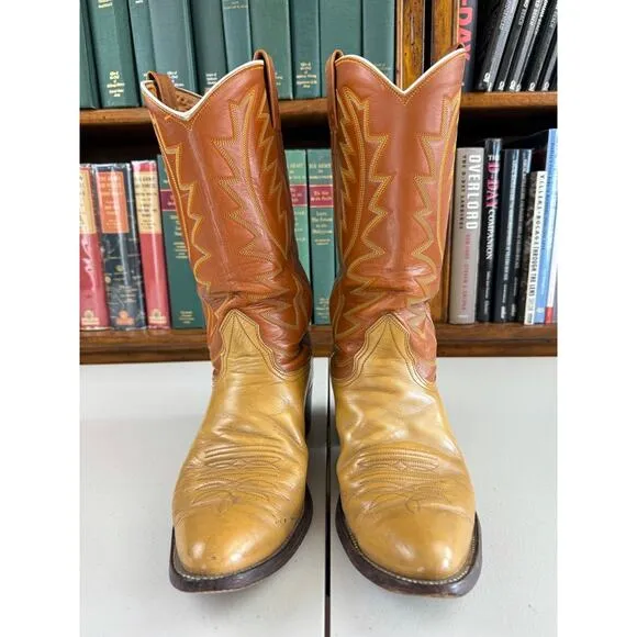 Vintage Men's Nocona Boots Tan Leather Embroidered Cowboy Boot Sz 9.5