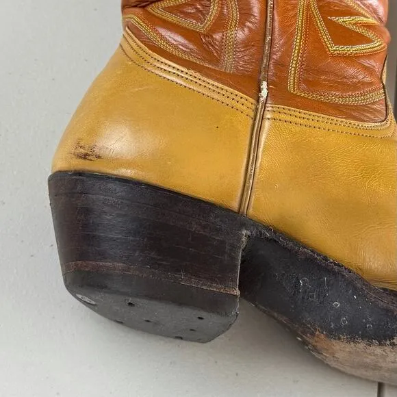 Vintage Men's Nocona Boots Tan Leather Embroidered Cowboy Boot Sz 9.5