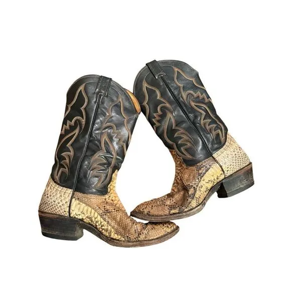 Vintage Nocona Mens Cowboy Boots Size 8 Exotic Python Rattle Snake Skin