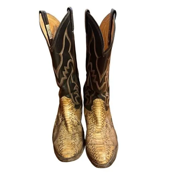 Vintage Nocona Mens Cowboy Boots Size 8 Exotic Python Rattle Snake Skin