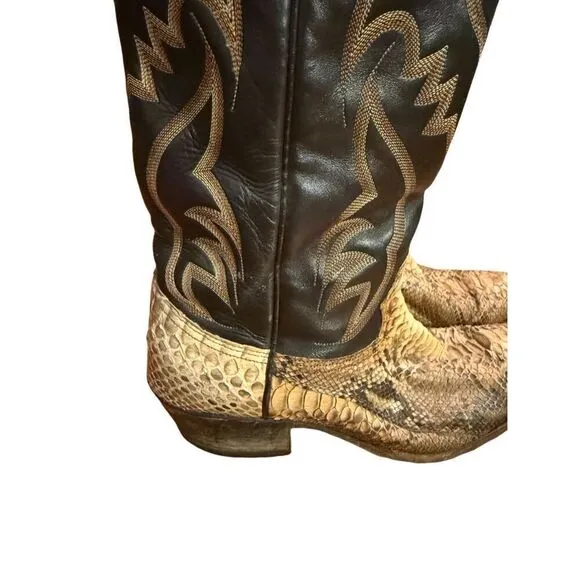 Vintage Nocona Mens Cowboy Boots Size 8 Exotic Python Rattle Snake Skin