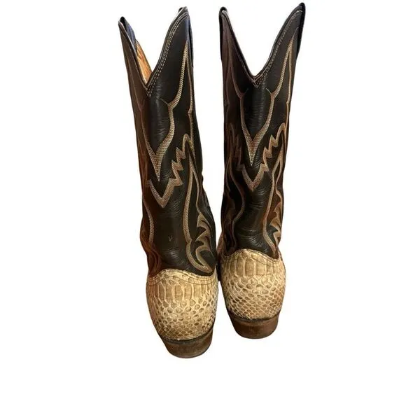 Vintage Nocona Mens Cowboy Boots Size 8 Exotic Python Rattle Snake Skin