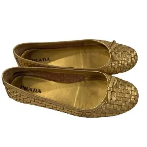 Vintage Prada Gold Woven Bow Flats SIZE 7